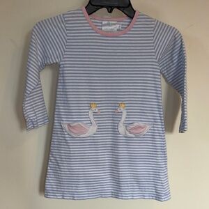 Little English Swan Appliqué Stripe Knit Dress Girls Size 4